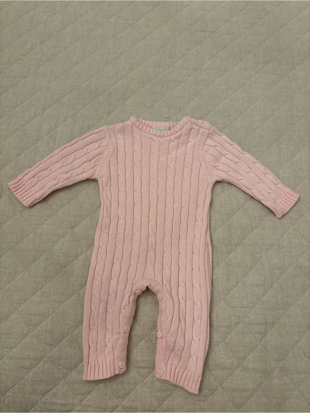 Cable-Knit Baby One-Piece in Light Pink